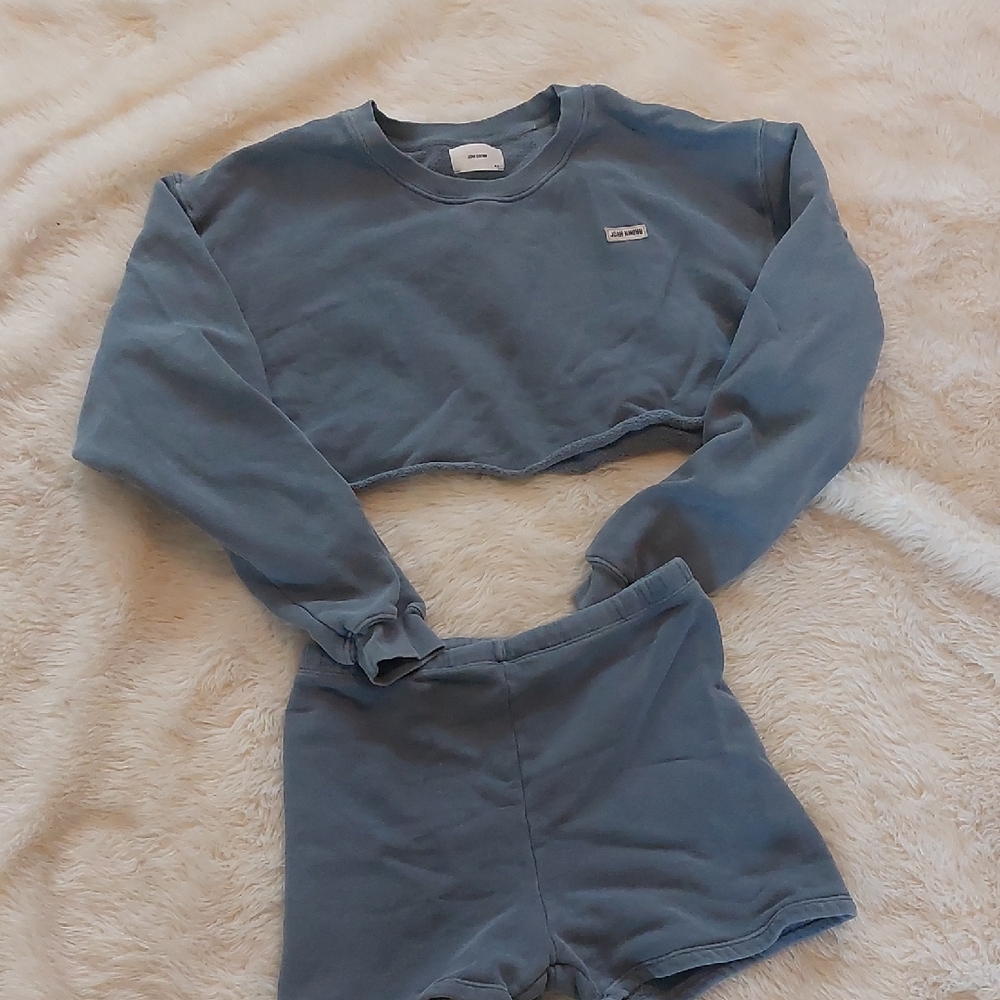 Joah Brown Cropped Blue Sweatshirt & Shorts Set